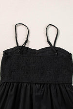 Load image into Gallery viewer, Black Spaghetti Straps Smocked Front Slit Buttoned Dress - Fashion Queen - 13