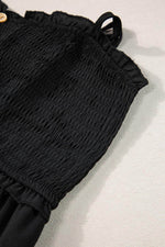 Load image into Gallery viewer, Black Spaghetti Straps Smocked Front Slit Buttoned Dress - Fashion Queen - 15