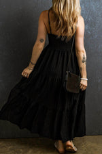 Load image into Gallery viewer, Black Spaghetti Straps Smocked Pleated Tiered Maxi Dress - Fashion Queen - 2