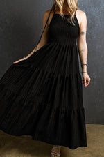 Load image into Gallery viewer, Black Spaghetti Straps Smocked Pleated Tiered Maxi Dress - Fashion Queen - 4