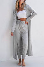 Load image into Gallery viewer, Black Split Long Cardigan and Skinny Pants Lounge Set - Fashion Queen - 22