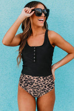 Load image into Gallery viewer, Black Square Neck Sleeveless Fashion Print Tankini Set - Fashion Queen - 17