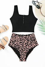 Load image into Gallery viewer, Black Square Neck Sleeveless Fashion Print Tankini Set - Fashion Queen - 19