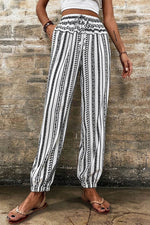 Load image into Gallery viewer, Black Stripe Boho Striped Print Casual Pants - Fashion Queen - 1