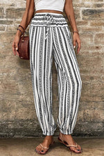 Load image into Gallery viewer, Black Stripe Boho Striped Print Casual Pants - Fashion Queen - 4