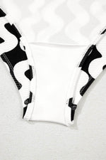 Load image into Gallery viewer, Black Stripe Bowknot Ricrac Print V Neck Low Back Cut One Piece Swimsuit - Fashion Queen - 14