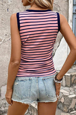 Load image into Gallery viewer, Black Stripe Contrast Round Neck Sleeveless Slim Top - Fashion Queen - 2