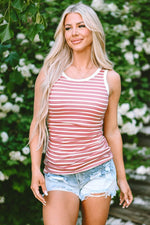 Load image into Gallery viewer, Black Stripe Contrast Round Neck Sleeveless Slim Top - Fashion Queen - 4