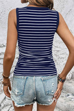 Load image into Gallery viewer, Black Stripe Contrast Round Neck Sleeveless Slim Top - Fashion Queen - 8