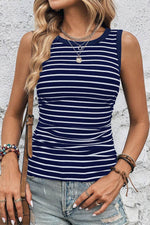 Load image into Gallery viewer, Black Stripe Contrast Round Neck Sleeveless Slim Top - Fashion Queen - 9