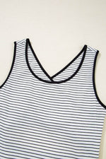 Load image into Gallery viewer, Black Stripe Criss Cross Side Slits Slim Fit Sleeveless Midi Dress - Fashion Queen - 22