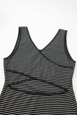 Load image into Gallery viewer, Black Stripe Criss Cross Side Slits Slim Fit Sleeveless Midi Dress - Fashion Queen - 29