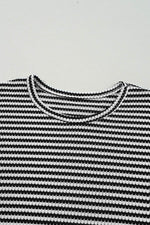 Load image into Gallery viewer, Black Stripe Drop Shoulder Puff Long Sleeve O Neck Plus Size T Shirt - Fashion Queen - 14