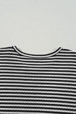 Load image into Gallery viewer, Black Stripe Drop Shoulder Puff Long Sleeve O Neck Plus Size T Shirt - Fashion Queen - 16