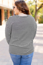 Load image into Gallery viewer, Black Stripe Drop Shoulder Puff Long Sleeve O Neck Plus Size T Shirt - Fashion Queen - 2
