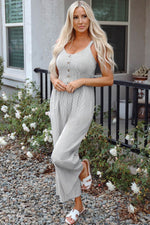 Load image into Gallery viewer, Black Stripe Half Buttoned Sleeveless Wide Leg Jumpsuit - Fashion Queen - 1
