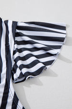 Load image into Gallery viewer, Black Stripe Plus Size Knot Cutout Ruffle Sleeve and High Waisted 2pcs Swimsuit - Fashion Queen - 13