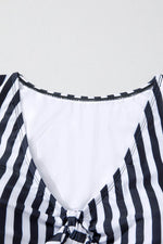Load image into Gallery viewer, Black Stripe Plus Size Knot Cutout Ruffle Sleeve and High Waisted 2pcs Swimsuit - Fashion Queen - 15