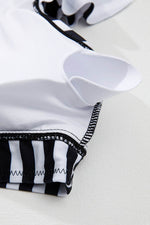Load image into Gallery viewer, Black Stripe Plus Size Knot Cutout Ruffle Sleeve and High Waisted 2pcs Swimsuit - Fashion Queen - 8