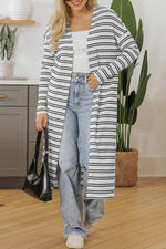 Load image into Gallery viewer, Black Stripe Print Open Front Duster Cardigan - Fashion Queen - 10