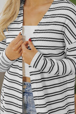Load image into Gallery viewer, Black Stripe Print Open Front Duster Cardigan - Fashion Queen - 11