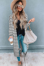 Load image into Gallery viewer, Black Stripe Print Open Front Duster Cardigan - Fashion Queen - 3