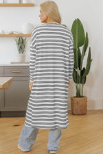 Load image into Gallery viewer, Black Stripe Print Open Front Duster Cardigan - Fashion Queen - 5