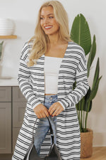Load image into Gallery viewer, Black Stripe Print Open Front Duster Cardigan - Fashion Queen - 9