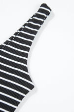 Load image into Gallery viewer, Black Stripe Ribbed Knit Sleeveless Mini Dress - Fashion Queen - 11