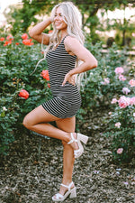 Load image into Gallery viewer, Black Stripe Ribbed Knit Sleeveless Mini Dress - Fashion Queen - 7