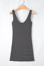 Load image into Gallery viewer, Black Stripe Ribbed Knit Sleeveless Mini Dress - Fashion Queen - 8