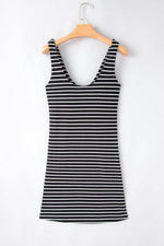 Load image into Gallery viewer, Black Stripe Ribbed Knit Sleeveless Mini Dress - Fashion Queen - 9