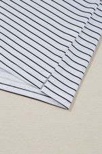 Load image into Gallery viewer, Black Stripe Ruffled Short Sleeve Crew Neck T Shirt Shift Mini Dress - Fashion Queen - 26