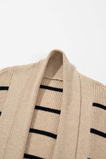 Load image into Gallery viewer, Black Stripe Shawl Neckline Open Cardigan with Pockets - Fashion Queen - 12