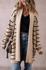 Load image into Gallery viewer, Black Stripe Shawl Neckline Open Cardigan with Pockets - Fashion Queen - 3