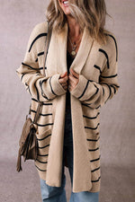 Load image into Gallery viewer, Black Stripe Shawl Neckline Open Cardigan with Pockets - Fashion Queen - 5