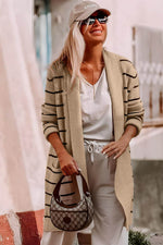 Load image into Gallery viewer, Black Stripe Shawl Neckline Open Cardigan with Pockets - Fashion Queen - 8