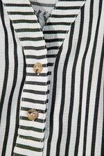 Load image into Gallery viewer, Black Stripe Short Sleeve Buttoned V Neck Pocketed Plus Size Mini Dress - Fashion Queen - 10