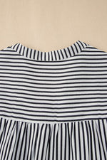 Load image into Gallery viewer, Black Stripe Short Sleeve Buttoned V Neck Pocketed Plus Size Mini Dress - Fashion Queen - 7