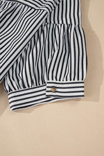 Load image into Gallery viewer, Black Stripe Short Sleeve Buttoned V Neck Pocketed Plus Size Mini Dress - Fashion Queen - 8