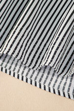 Load image into Gallery viewer, Black Stripe Short Sleeve Buttoned V Neck Pocketed Plus Size Mini Dress - Fashion Queen - 9