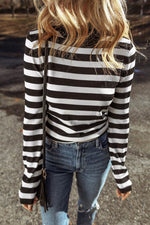 Load image into Gallery viewer, Black Stripe Slim Fit High Neck Knit Sweater - Fashion Queen - 3