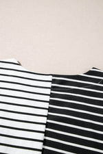 Load image into Gallery viewer, Black Stripe Two Tone Colorblock V Neck T Shirt - Fashion Queen - 17