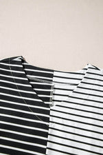 Load image into Gallery viewer, Black Stripe Two Tone Colorblock V Neck T Shirt - Fashion Queen - 18