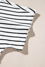 Load image into Gallery viewer, Black Stripe Two Tone Colorblock V Neck T Shirt - Fashion Queen - 19