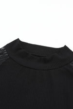 Load image into Gallery viewer, Black Striped Mesh Long Sleeve Crewneck Ribbed Top - Fashion Queen - 16