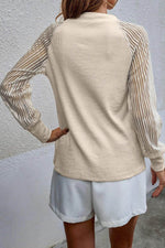 Load image into Gallery viewer, Black Striped Mesh Long Sleeve Crewneck Ribbed Top - Fashion Queen - 5