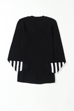 Load image into Gallery viewer, Black Striped Sleeve Plain Knit Sweater - Fashion Queen - 5