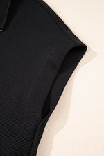 Load image into Gallery viewer, Black Textured Half Zip Kangaroo Pocket Top Drawstring Shorts Set - Fashion Queen - 10