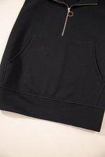 Load image into Gallery viewer, Black Textured Half Zip Kangaroo Pocket Top Drawstring Shorts Set - Fashion Queen - 12